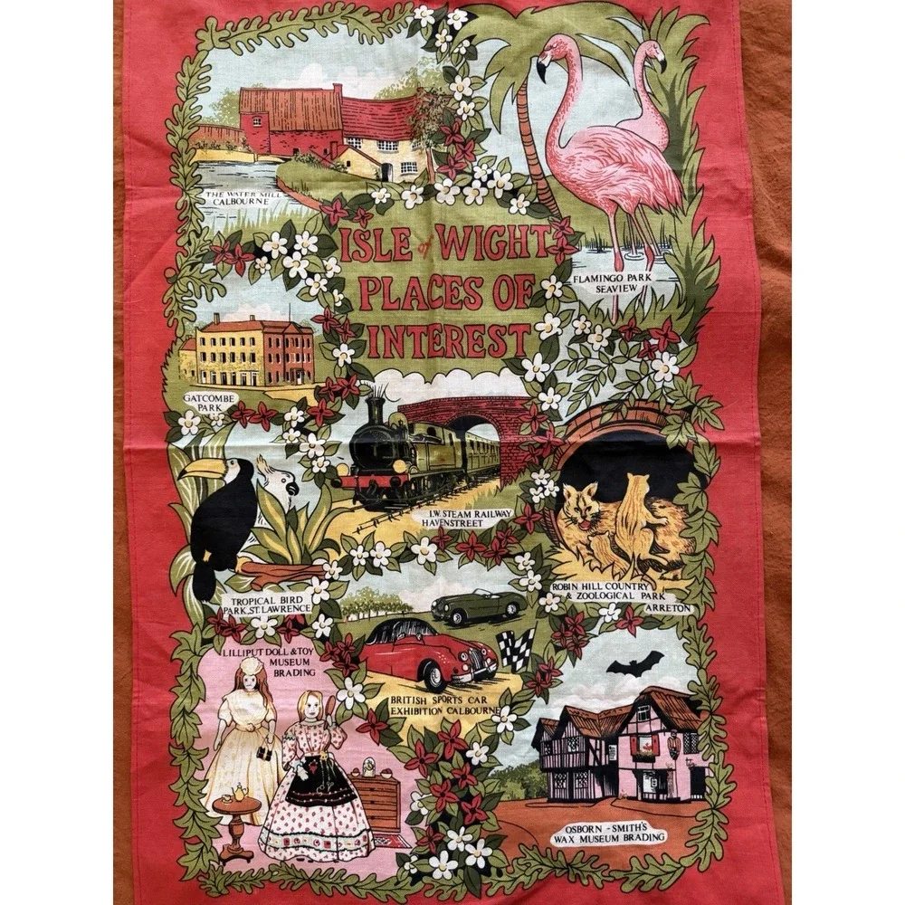 british Isle of Wight 1982 places of interest tapestry, cotton, 29x19